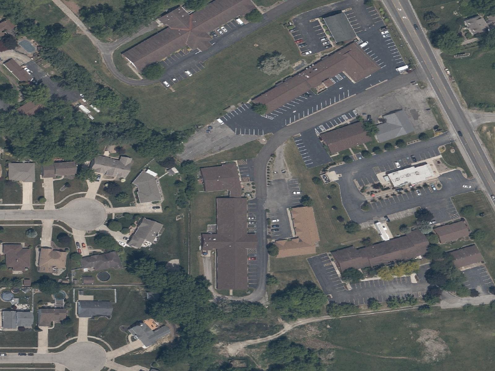 Aerial view of the Gracewoods Drive campus area in Niles